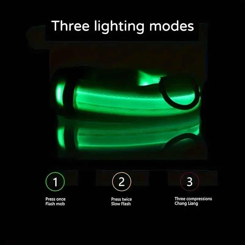 Nylon LED Pet Dog Collar, Night Safety Flashing Glow in The Dark Dog Leash, Dogs Luminous Fluorescent Collars Pet Supplies