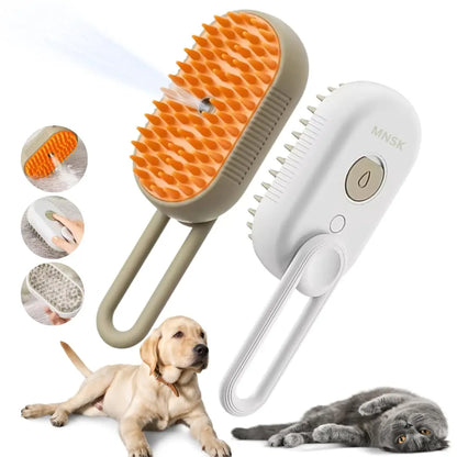 Pet Cat & Dog Steam Brush, 3 in 1 Electric Steamy Pet Hair Removal Grooming Moist Brush