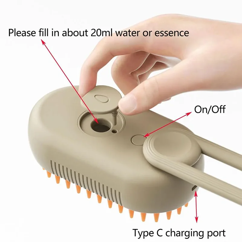 Pet Cat & Dog Steam Brush, 3 in 1 Electric Steamy Pet Hair Removal Grooming Moist Brush