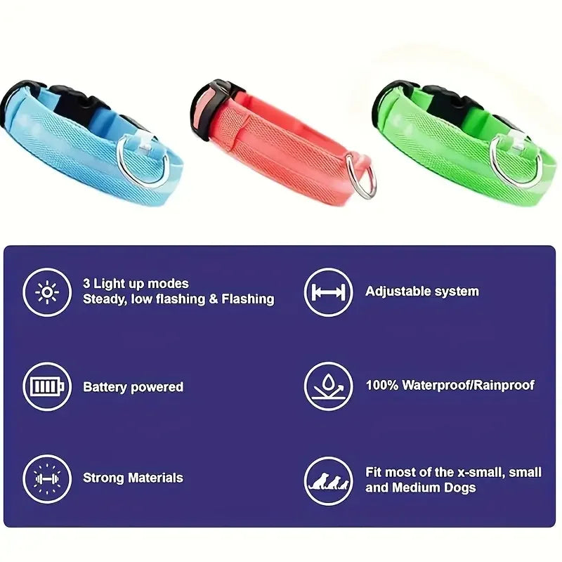 Nylon LED Pet Dog Collar, Night Safety Flashing Glow in The Dark Dog Leash, Dogs Luminous Fluorescent Collars Pet Supplies