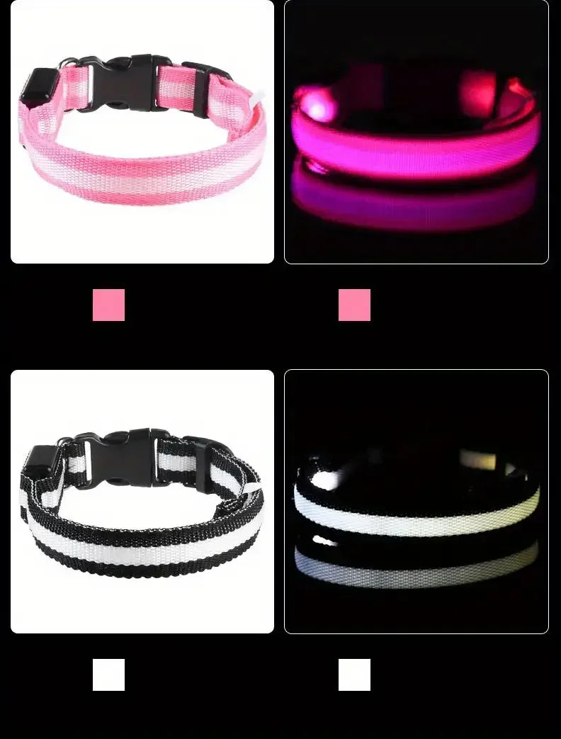 Nylon LED Pet Dog Collar, Night Safety Flashing Glow in The Dark Dog Leash, Dogs Luminous Fluorescent Collars Pet Supplies