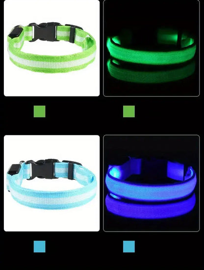 Nylon LED Pet Dog Collar, Night Safety Flashing Glow in The Dark Dog Leash, Dogs Luminous Fluorescent Collars Pet Supplies