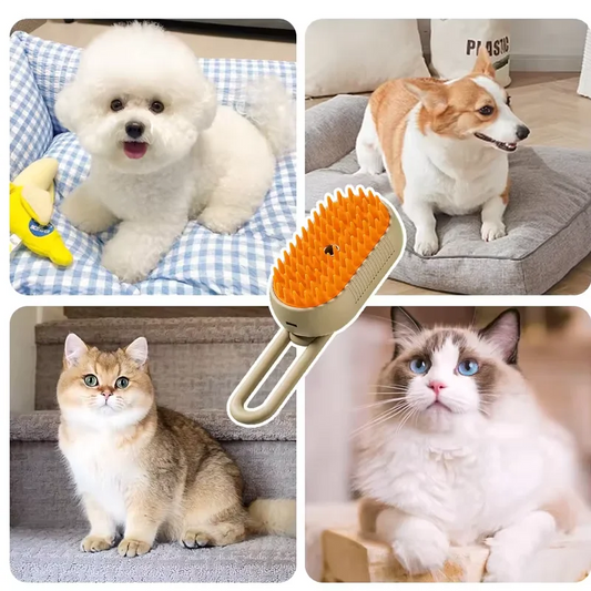 Pet Cat & Dog Steam Brush, 3 in 1 Electric Steamy Pet Hair Removal Grooming Moist Brush