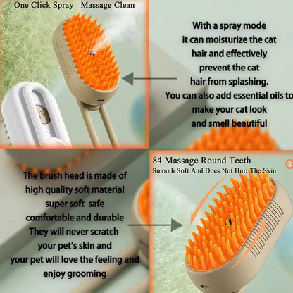 Pet Cat & Dog Steam Brush, 3 in 1 Electric Steamy Pet Hair Removal Grooming Moist Brush