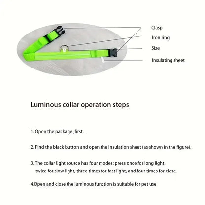 Nylon LED Pet Dog Collar, Night Safety Flashing Glow in The Dark Dog Leash, Dogs Luminous Fluorescent Collars Pet Supplies
