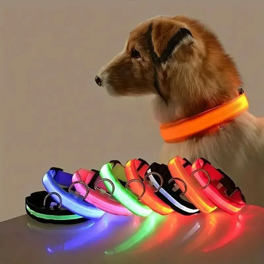 Nylon LED Pet Dog Collar, Night Safety Flashing Glow in The Dark Dog Leash, Dogs Luminous Fluorescent Collars Pet Supplies