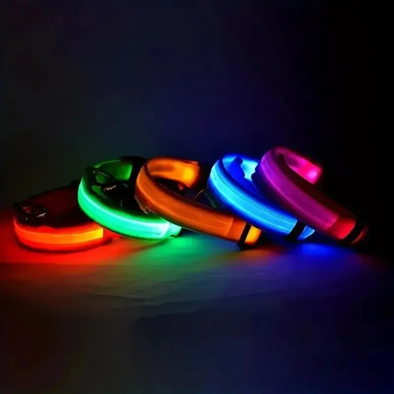 Nylon LED Pet Dog Collar, Night Safety Flashing Glow in The Dark Dog Leash, Dogs Luminous Fluorescent Collars Pet Supplies