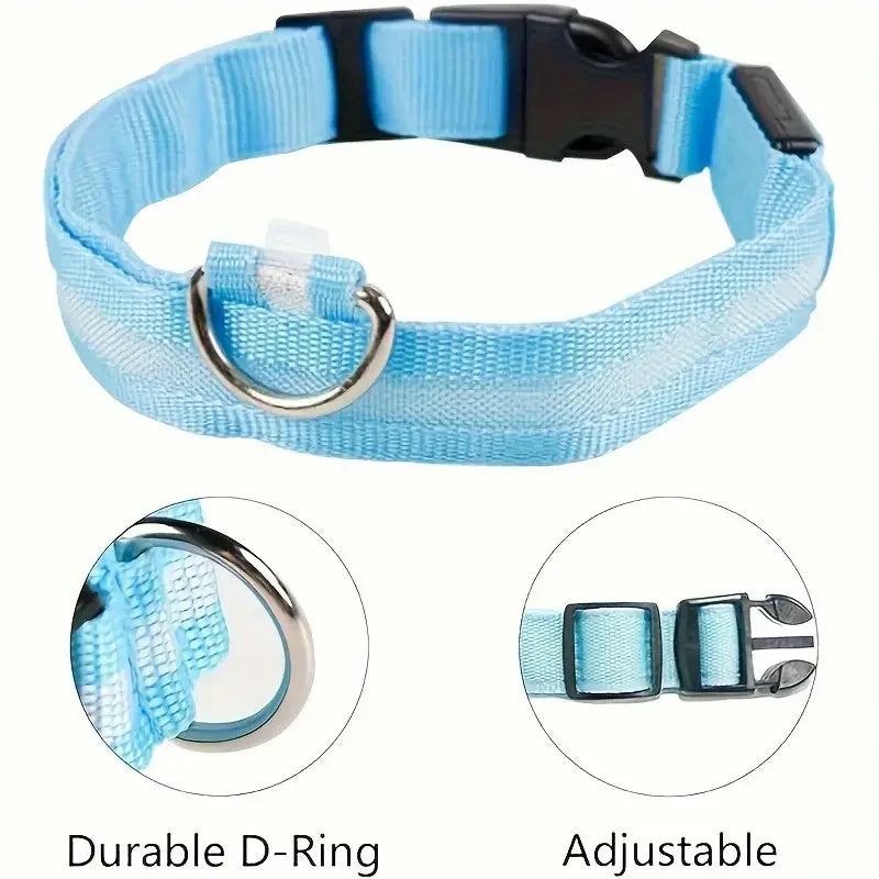 Nylon LED Pet Dog Collar, Night Safety Flashing Glow in The Dark Dog Leash, Dogs Luminous Fluorescent Collars Pet Supplies