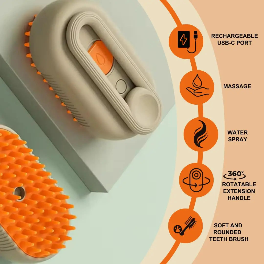 Pet Cat & Dog Steam Brush, 3 in 1 Electric Steamy Pet Hair Removal Grooming Moist Brush