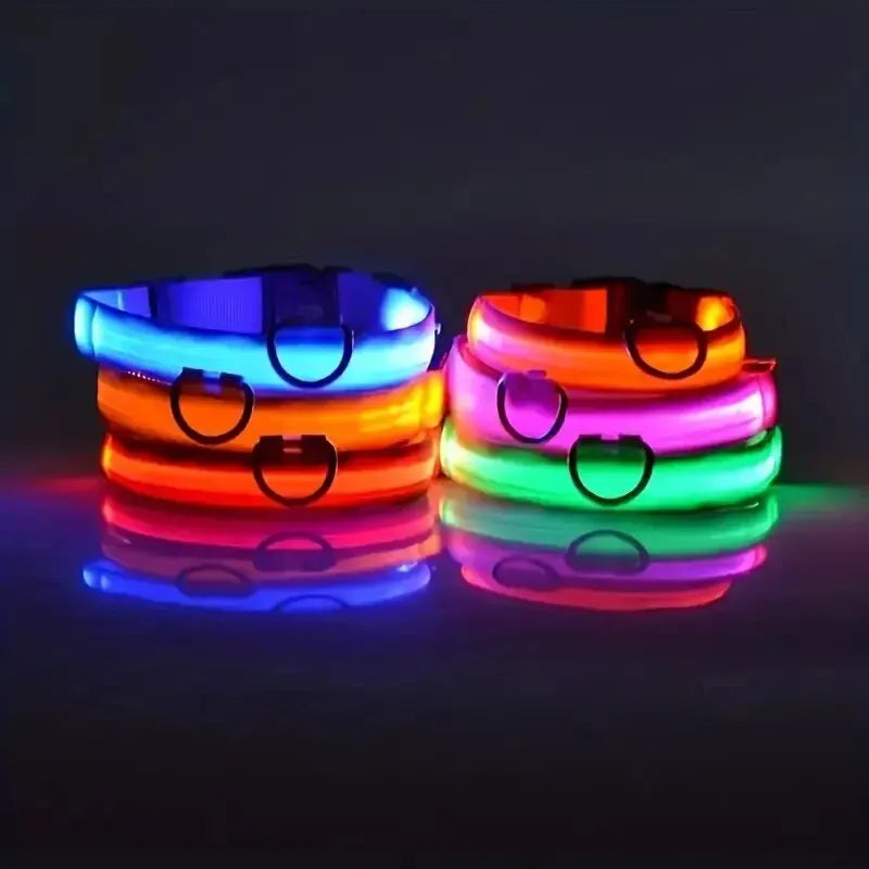 Nylon LED Pet Dog Collar, Night Safety Flashing Glow in The Dark Dog Leash, Dogs Luminous Fluorescent Collars Pet Supplies